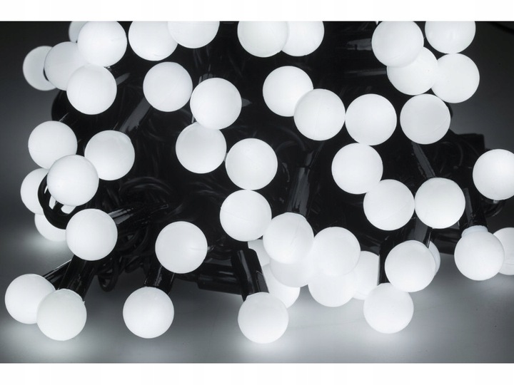 LAMPKI choinkowe KULKI FLASH BIAŁE ZIMNE kuleczki 100 LED 9m WODOODPORNE