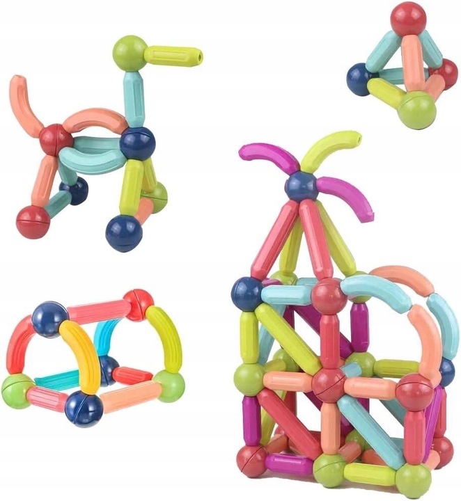 KLOCKI MAGNETYCZNE KONSTRUKCYJNE 42 ELEMENTY MEGA DUŻY ZESTAW EDUKACYJNE