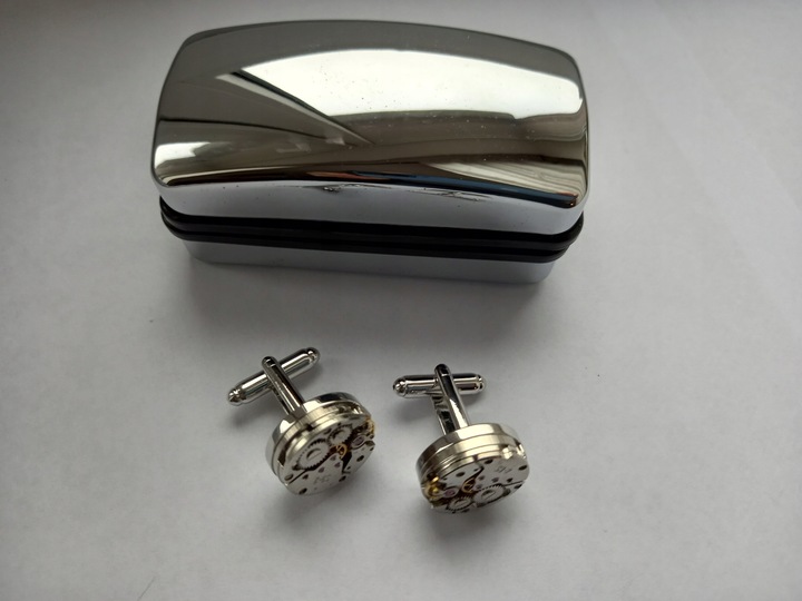 Spinki do mankietów Zegarek Werk Mechanizm Zegarka Steampunk Metalowe Etui