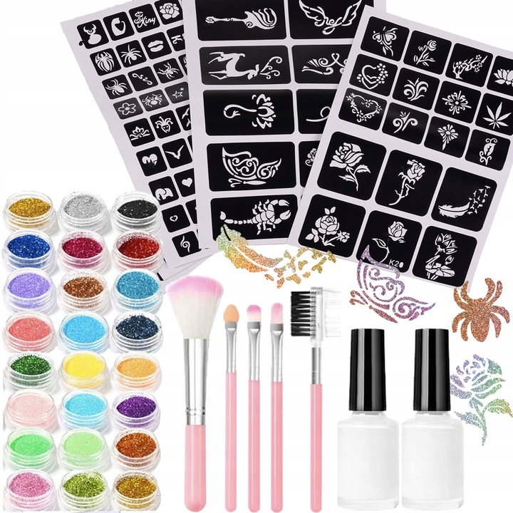 Zestaw do Robienia Tatuaży Brokatowych Szablony Tatuaże Brokatowe Duży DIY