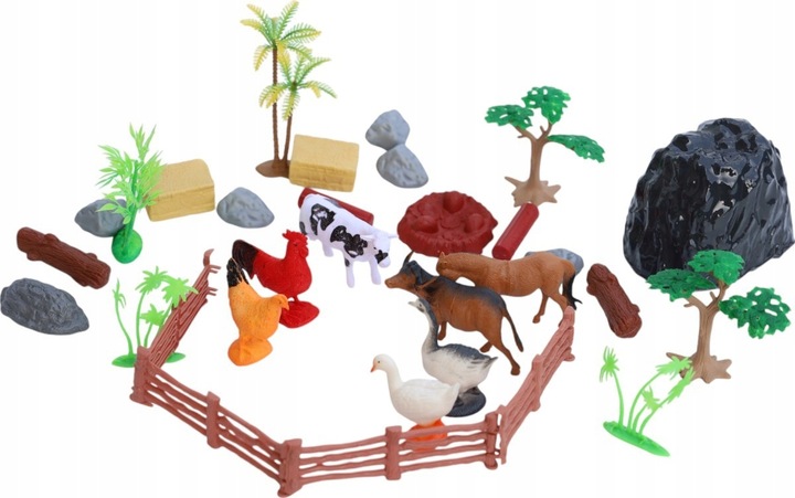 FARMA FIGURKI ZWIERZĘTA WIEŚ DUŻY ZESTAW W POJEMNIKU GOSPODARSKIE ZAGRODA M