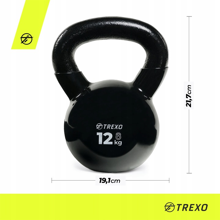 Kettlebell TREXO VKB12 12 kg Oznaczenie wagi Żeliwny Okrągły szeroki uchwyt