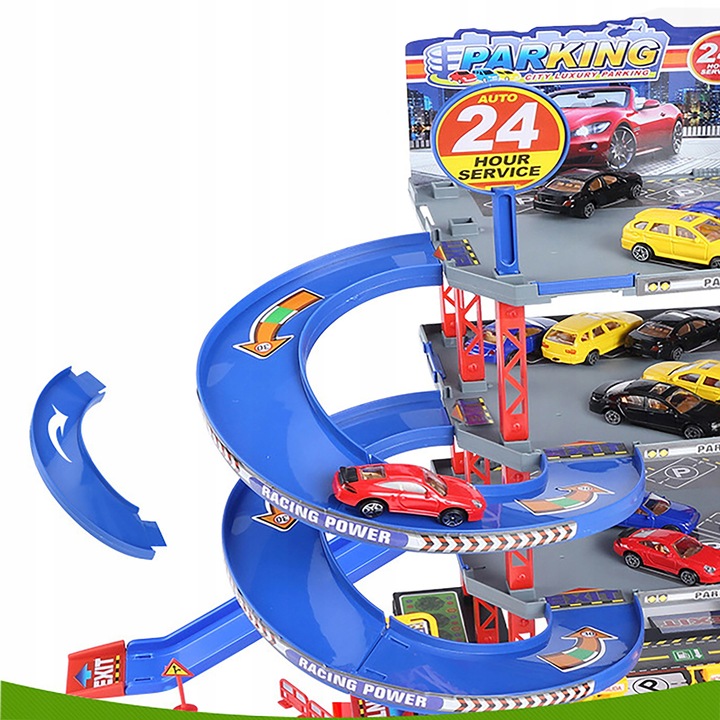 Duży parking garaż wielopoziomowy Tor Winda 4 Autka Helikopter