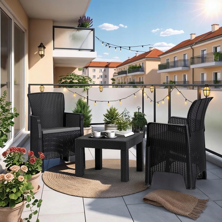 Zestaw Meble Ogrodowe Technorattan Na Taras Ogród Komplet Czarne FRESNO