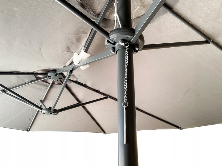 PODWÓJNY PARASOL OGRODOWY PRZECIWSŁONECZY Z KORBKĄ POKROWIEC PHOENIX SZARY