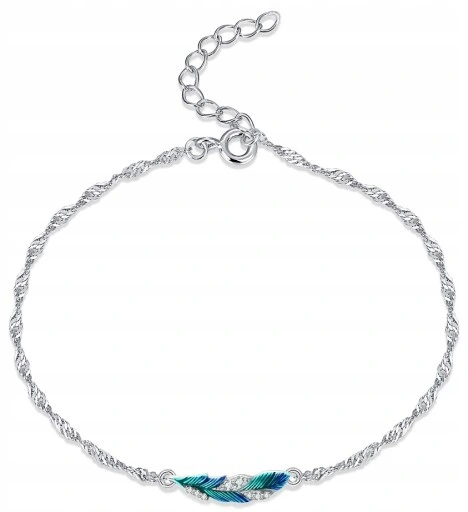 SREBRNA BRANSOLETKA DAMSKA piórko celebrytka, BRANSOLETKA SREBRO PRÓBA 925