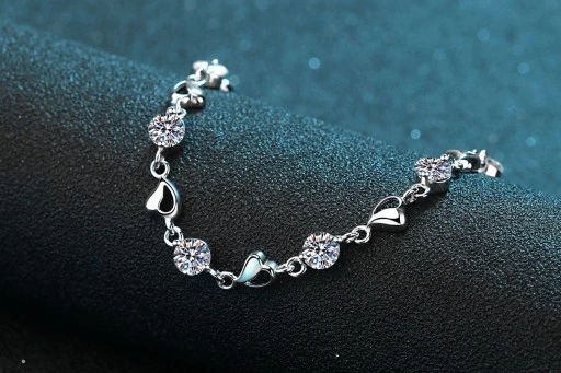 Bransoletka Damska Srebrna Łańcuszki Serduszka Heart Kryształki Na Prezent