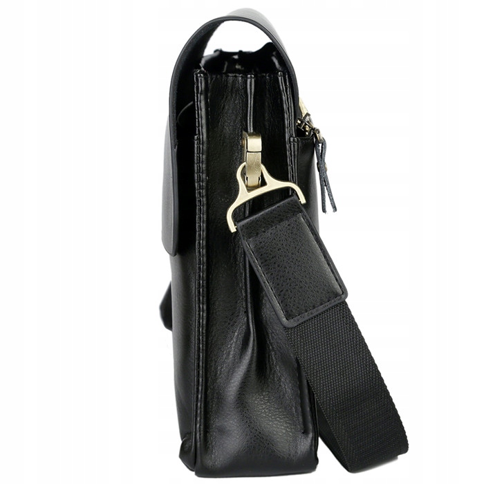 TORBA MĘSKA SKÓRZANA LISTONOSZKA NA RAMIĘ Z KIESZENIĄ Z KLAPĄ CZARNA