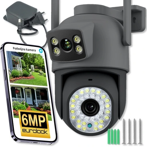 PODWÓJNA KAMERA WIFI IP SMART ZEWNĘTRZNA OBROTOWA 6MPX APLIKACJA ULTRA HD