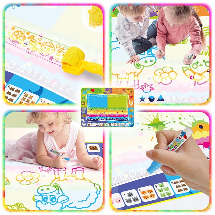 MATA WODNA DO MALOWANIA RYSOWANIA 120x90 Pieczątki Formy Pisaki ZESTAW XXL