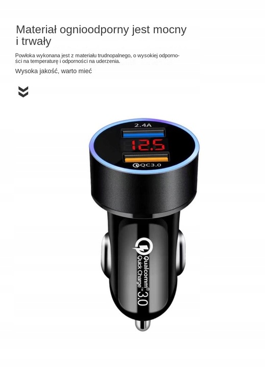ŁADOWARKA SAMOCHODOWA 2x USB + KABEL 3W1 USB-C MICRO USB APPLE LIGHTNING