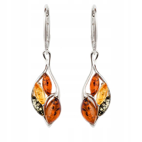 SREBRNE KOLCZYKI WISZĄCE zapięcie angielskie z NATURALNY BURSZTYN srebro925