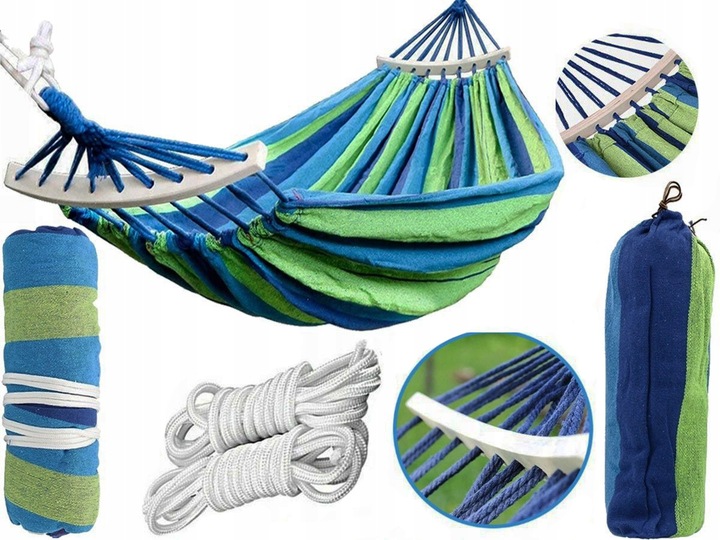 Hamak ogrodowy XXL 265x155cm | 2-osobowy, z pałąkami + torba