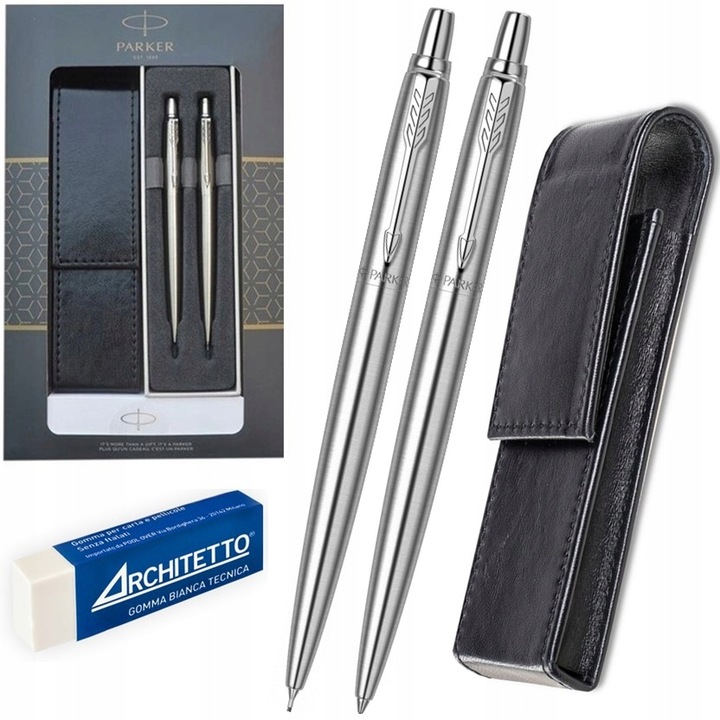 Długopis Ołówek Parker Jotter Stalowy GRAWER Prezentowy Walentynki + Gumka