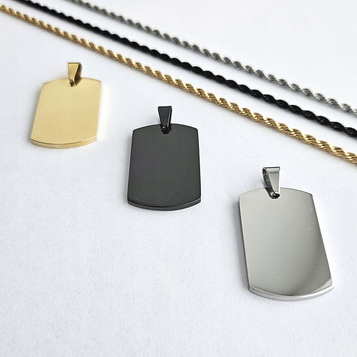 ZESTAW Srebrny nieśmiertelnik z grawerunkiem + łańcuszek srebrny 55cm WZORY