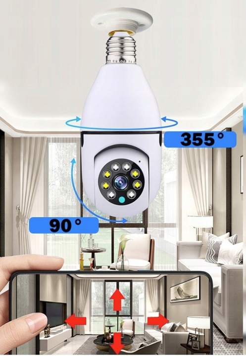 Mini Kamera WiFi w Żarówce Wewnętrzna Android Iphone Obrotowa Żarówka