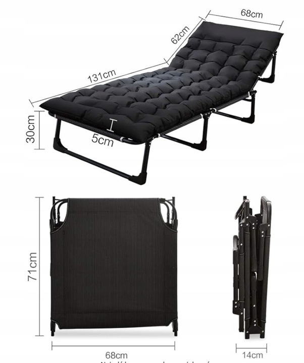 Łóżko Polowe Turystyczne Wędkarskie Leżak Składany z Materacem 194 cm