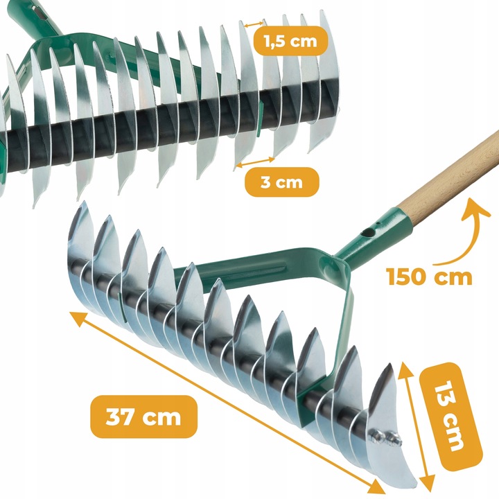 AERATOR RĘCZNY WERTYKULATOR DO TRAWY DWUSTRONNY METAL Z TRZONEM AREATOR