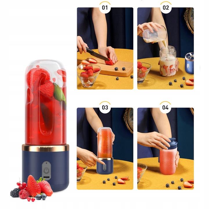 MINI MIKSER USB O POJEMNOŚCI 400 ML Z 6 OSTRZAMI, DO SMOOTHIE, NA PODRÓŻY