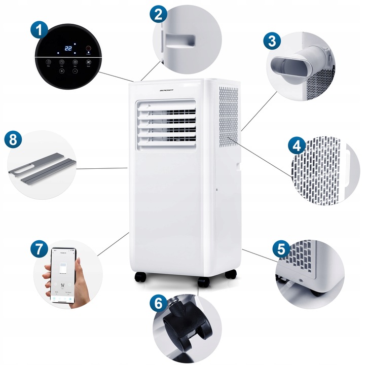 Klimatyzator Przenośny 2,9kW WiFi Osuszacz 40m2 26l BD-580