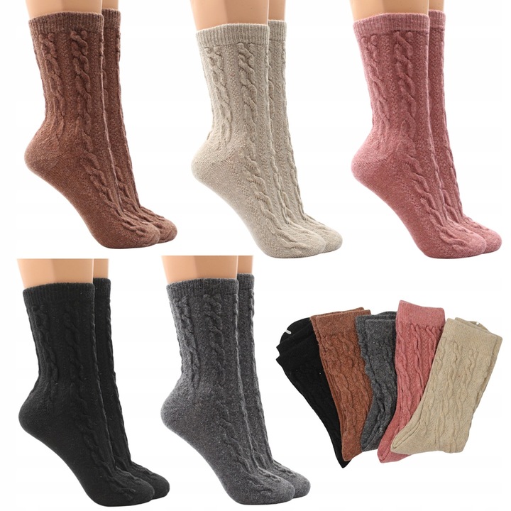 5x Ciepłe bezuciskowe Skarpety damskie WEŁNIANE SKARPETKI 35-39