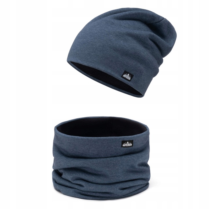 Czapka zimowa męska na polarze + komin Jeansowy