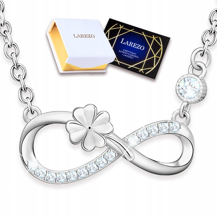 Naszyjnik Srebrny 925 Nieskończoność z Czterolistną Koniczynką i Cyrkoniami