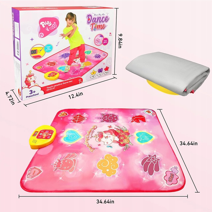 JEDNOROŻEC MATA DO TAŃCA MUZYCZNEGO DLA DZIECI 5 TRYBÓW 3 POZIOMY 100x87cm