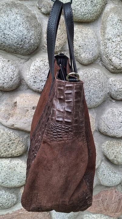 CZEKOLADOWA Zamszowa Torebka Włoska Kuferek SKÓRA NATURALNA Vera Pelle