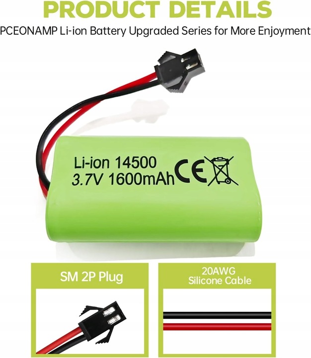 2 sztuki akumulatorów Li-ion 3.7 V 1600 mAh z SM-2P do samochodu RC 9962