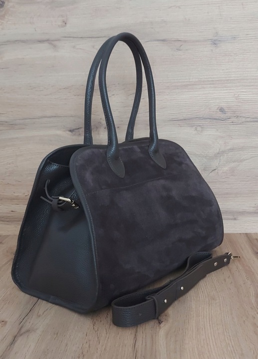 Duży włoski kufer Vera Pelle skórzana pojemna torba A4 Czekoladowa