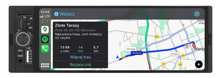 RADIO NAWIGACJA 1DIN CARPLAY ANDROID AUTO MAPY AUX BLUETOOTH