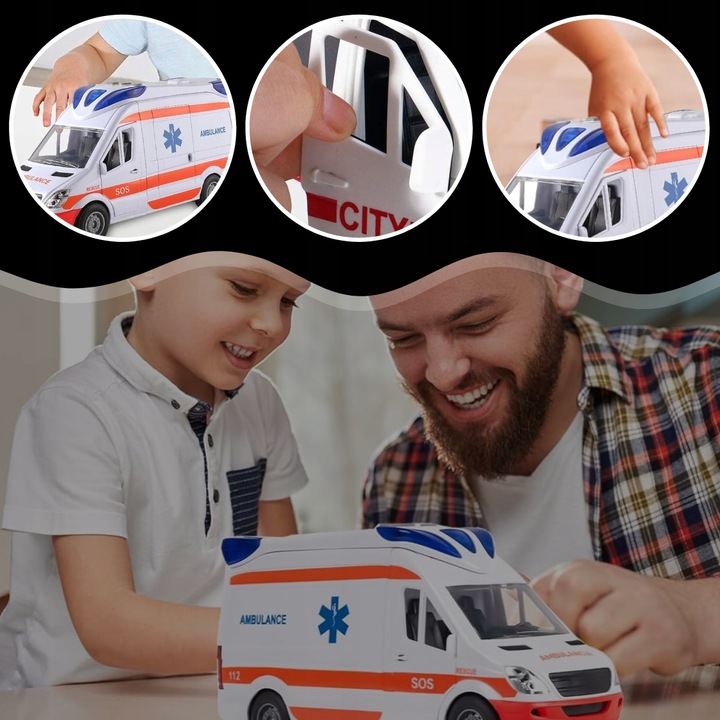 Auto Karetka Pogotowia Ambulans Bus Napęd Dźwięki Otwierane Drzwi z noszami