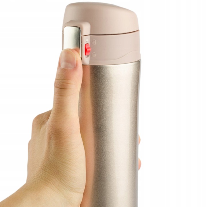 KUBEK LOCK 440 ML ZŁOTY termiczny szczelny z blokadą i izolacją próżniową