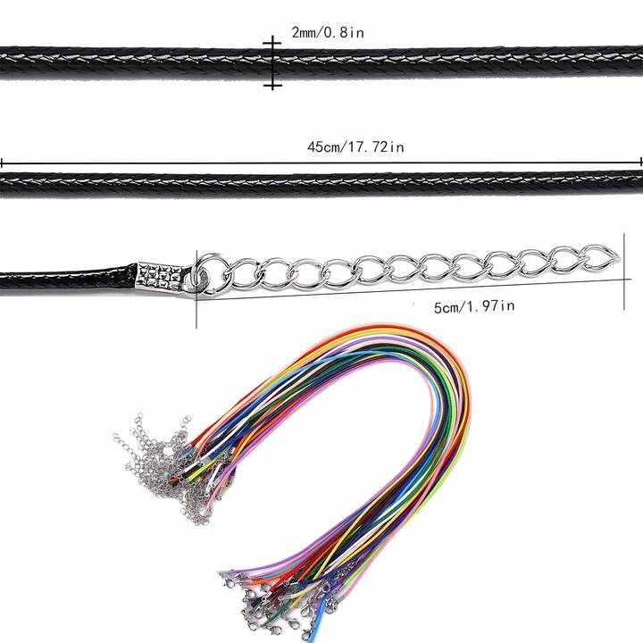 20× Naszyjnik Rzemyk kolor z zapięciem 45cm