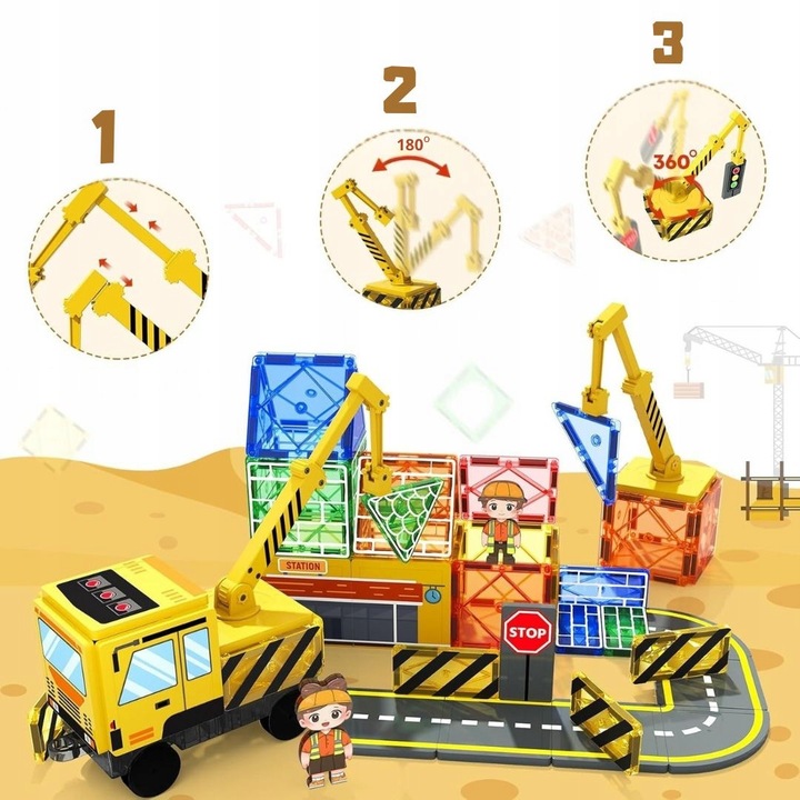 Klocki Magnetyczne Konstrukcyjne Duże Dzieci Zabawki Chłopca Zestaw Pojazdy