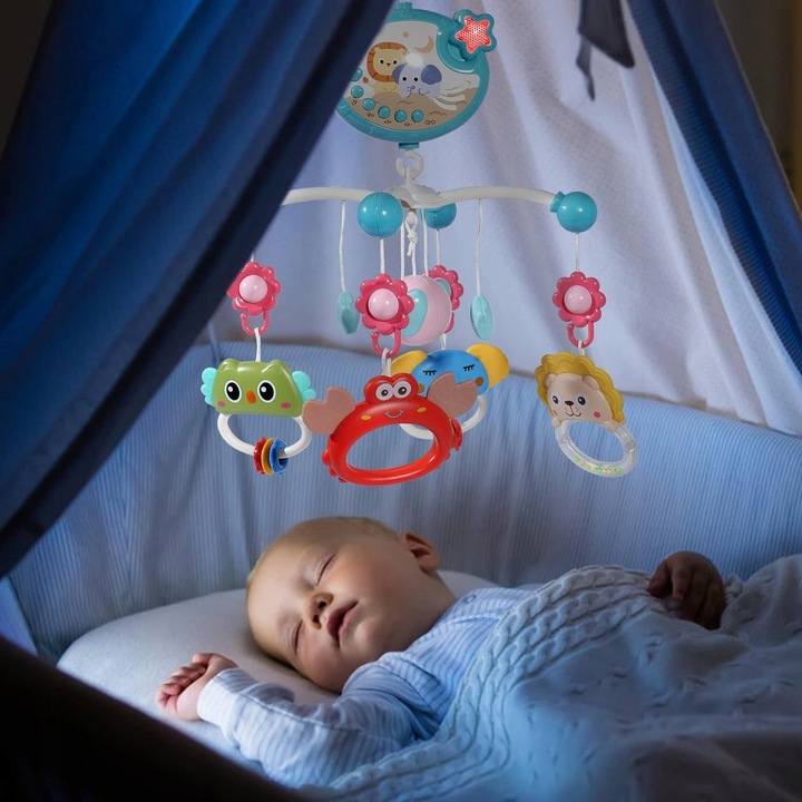 Karuzela do łóżeczka dziecięcego projektor gwiazd zwierzątka 400 melodii