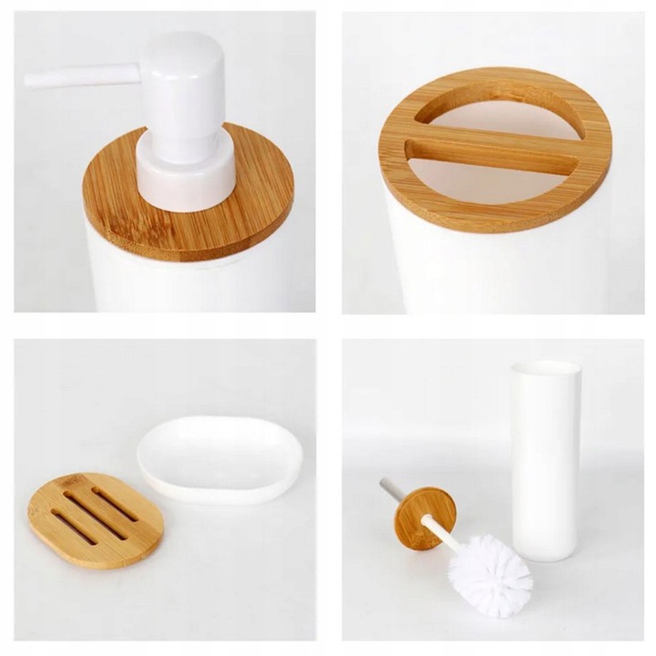 ZESTAW ŁAZIENKOWY 6 ELEMENTÓW AKCESORIA DO WC KOSZ DOZOWNIK BIAŁY KOMPLET