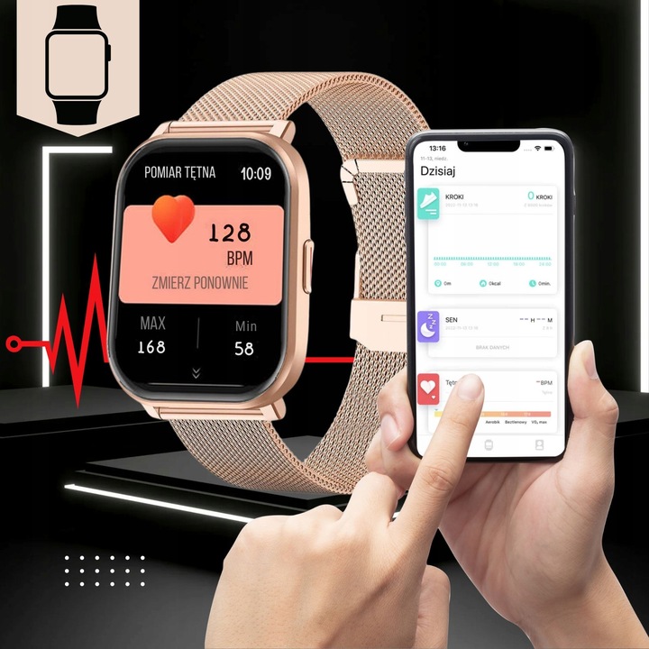 ZEGAREK SMARTWATCH DAMSKI POLSKIE MENU ROZMOWY PULS CIŚNIENIE SPORT 2 PASKI