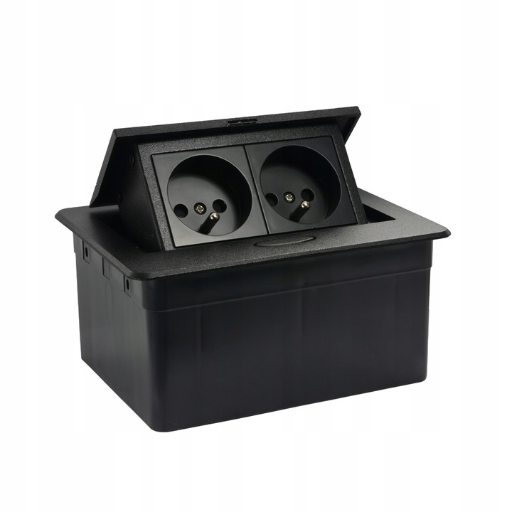 Gniazdo nablatowe chowane wpuszczane gniazdko 2xFR-CZARNE