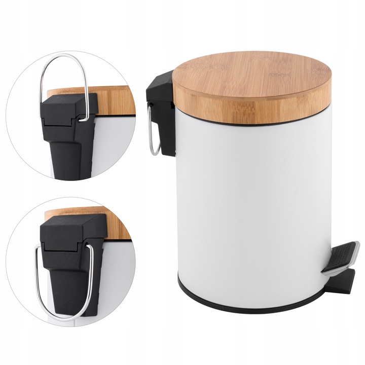 Kosz na śmieci łazienkowy 3l bambus śmietnik do wc łazienki kuchni biały