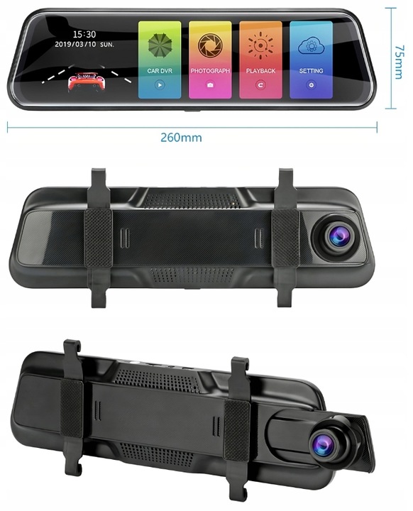 WIDEOREJESTRATOR JAZDY DOTYKOWY KAMERA COFANIA REJESTRATOR PRZÓD TYŁ MenuPL