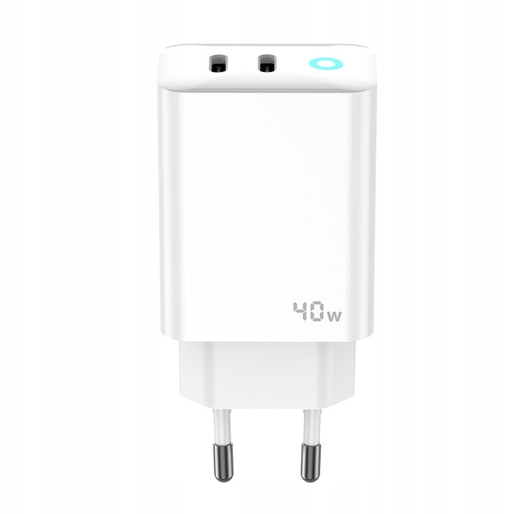 JELLICO ładowarka sieciowa EU19 GaN PD 40W 2xUSB-C Biały + Kabel 2x USB - C