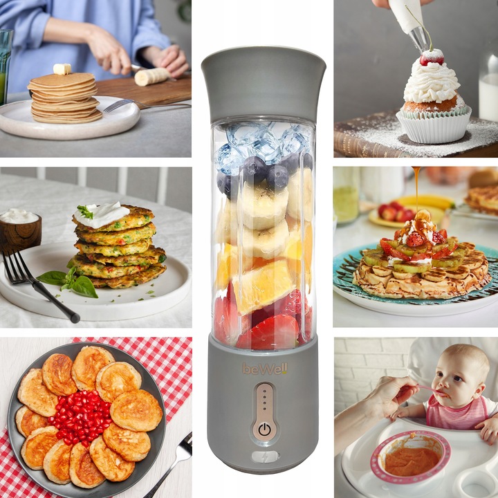 BLENDER KIELICHOWY DO SMOOTHIE I KOKTAJLI RECZNY beWell 500ml BEZPRZEWODOWY