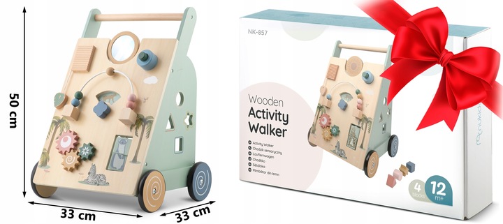 Drewniany chodzik dla dziecka pchacz sensoryczny jeździk do zabawy Nukido