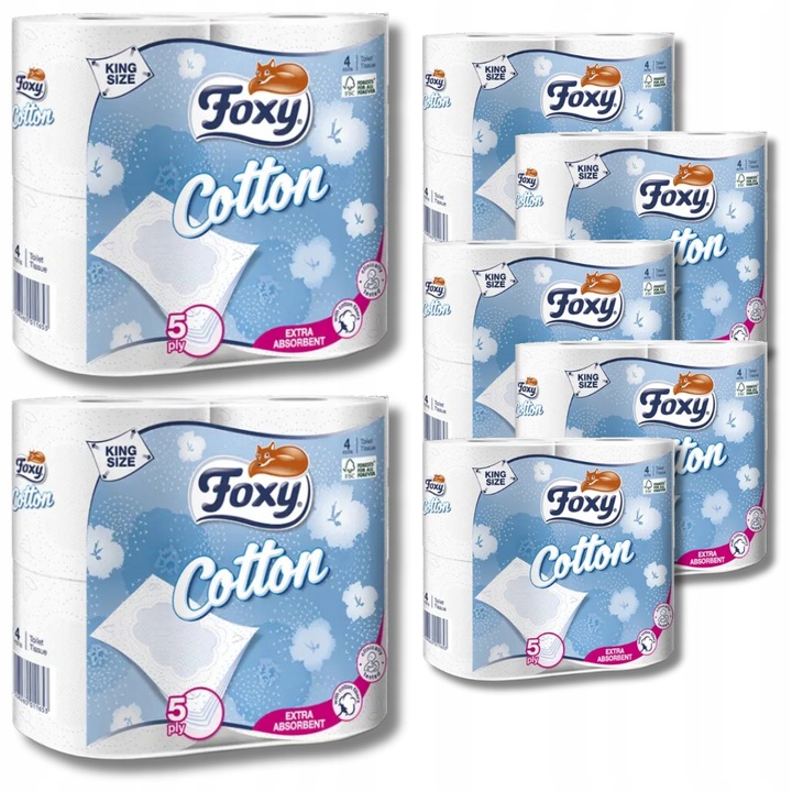 Papier toaletowy Foxy Cotton gruby 5 warstw ZESTAW 16 rolek