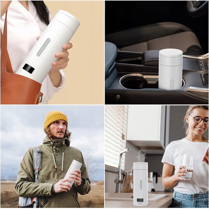 PODRÓŻNY MAŁY CZAJNIK ELEKTRYCZNY Z REGULACJĄ TEMPERATURY, KUBEK PODRÓŻNY