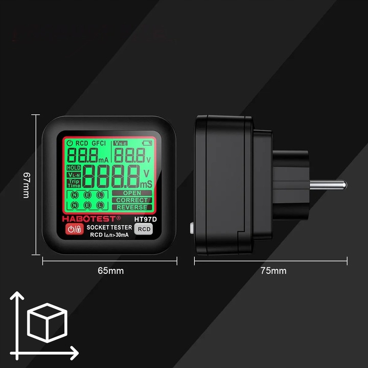 TESTER NAPIĘCIA GNIAZDEK SIECIOWYCH ELEKTRYCZNYCH WYŚWIETLACZ LCD TEST RCD