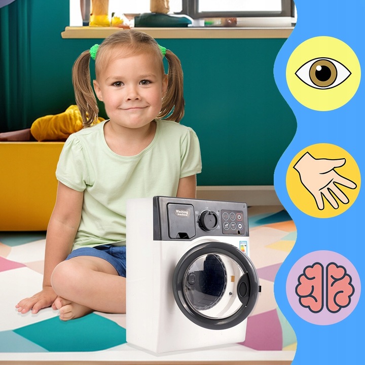 PRALKA AUTOMATYCZNA DLA DZIECI INTERAKTYWNA DŹWIĘKI LED OTWIERANA BĘBEN AGD
