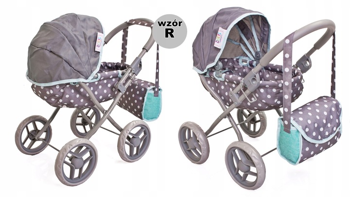 Wózek dla lalek GŁĘBOKI GONDOLA - SKŁADANY DASZEK - DUŻE KOŁA + TORBA Doris